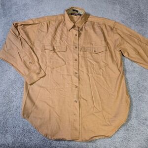 America Perry Ellis Mens Medium Button Down Shirt Tan Cotton Twill Workwear Long